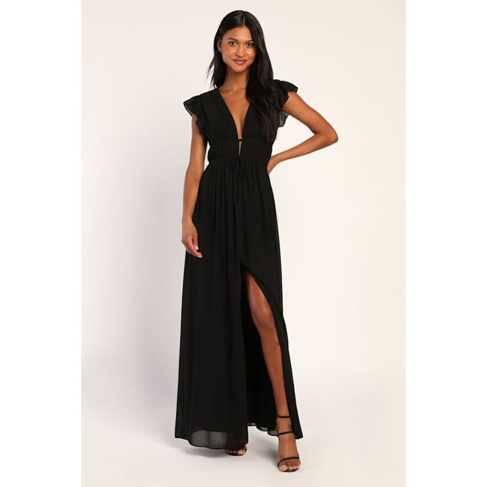 NWT Lulus I'm All Yours Black Ruffled Maxi Dress - Size XS